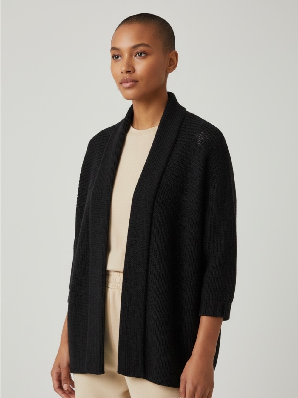 Talula Black Open-Front Knit Wool Cardigan S
